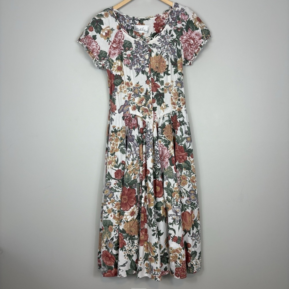 Vtg 80s Ashlee California Midi Dress Sz 12 Prairie Cottagecore 90s Grunge Floral